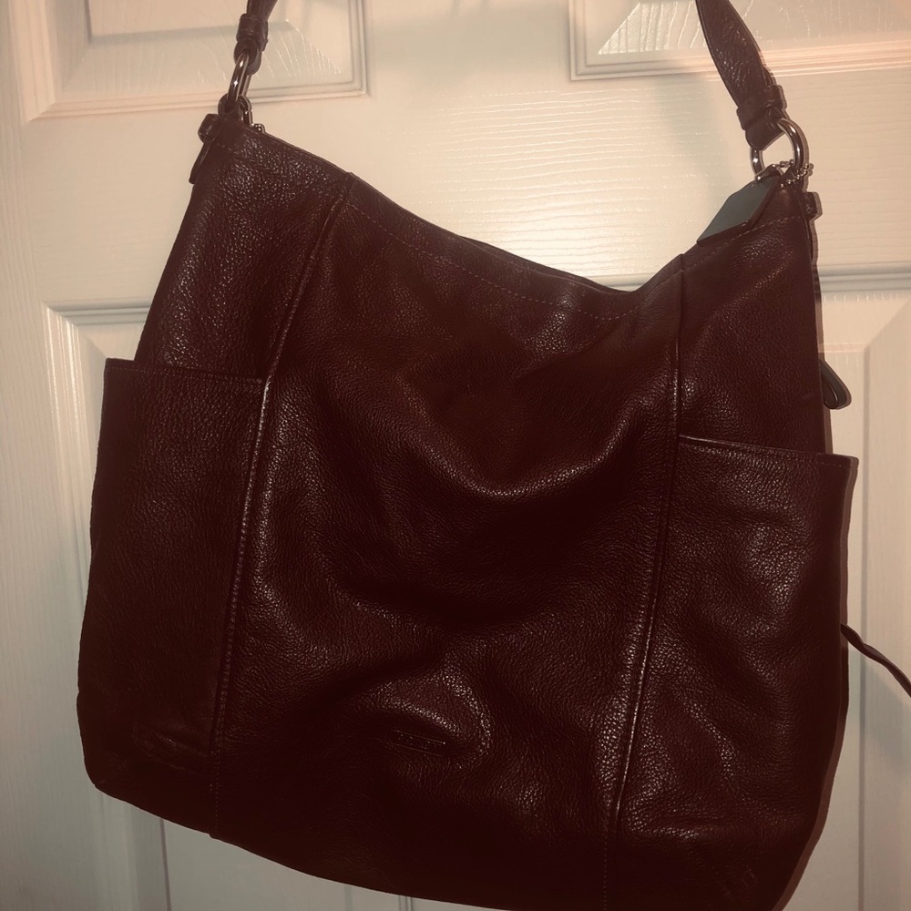 Eggplant purple leather coach satchel